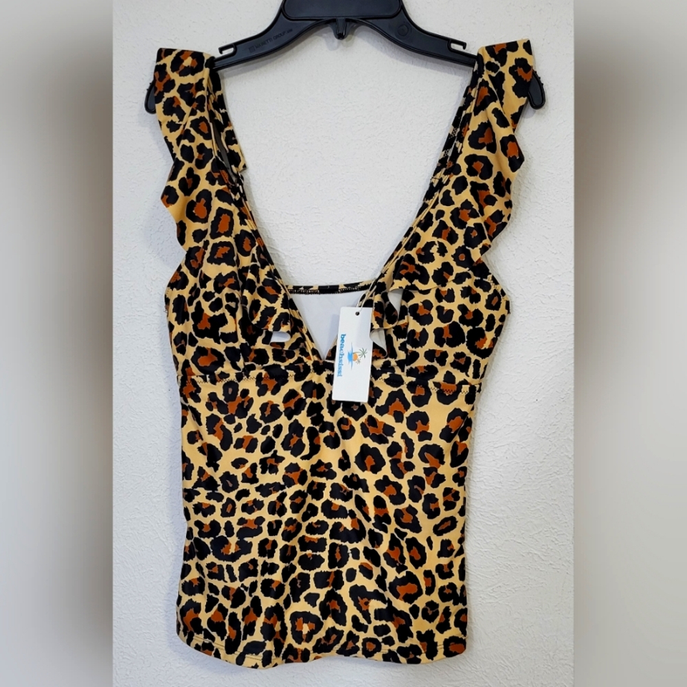 Leopard‎ Print Ruffle Tankini Top